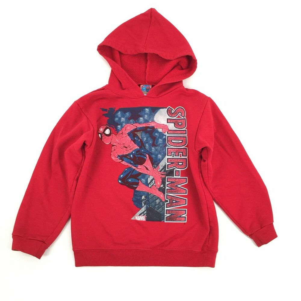 2004 Marvel Spider Man Graphic Print Hoodie Sweatshirt Size Medium Kids Red M